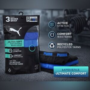NIB Puma Men's Ultra-Soft Boxer Briefs -‎ Blue and Black